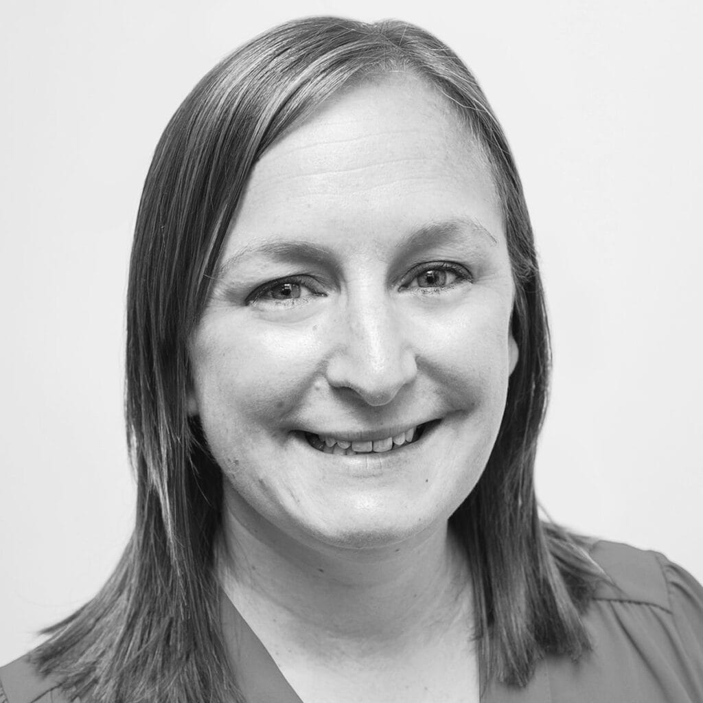 Headshot in black and white of Vicky Fraser